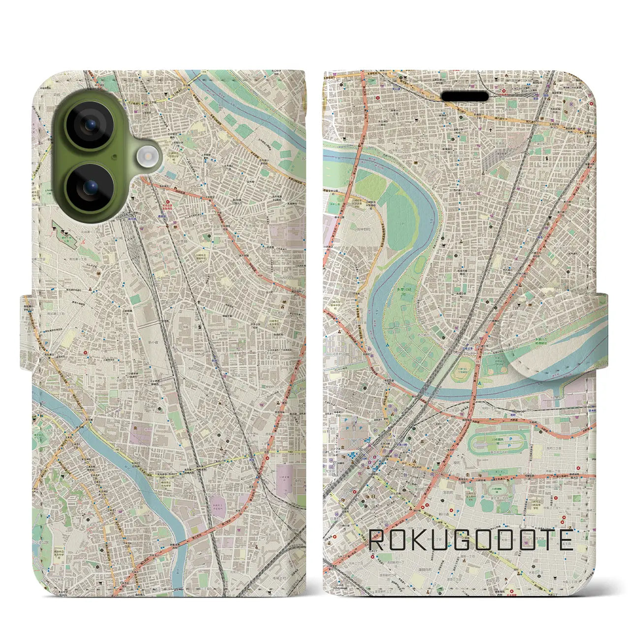 【六郷土手（東京都）】地図柄iPhoneケース（手帳タイプ）