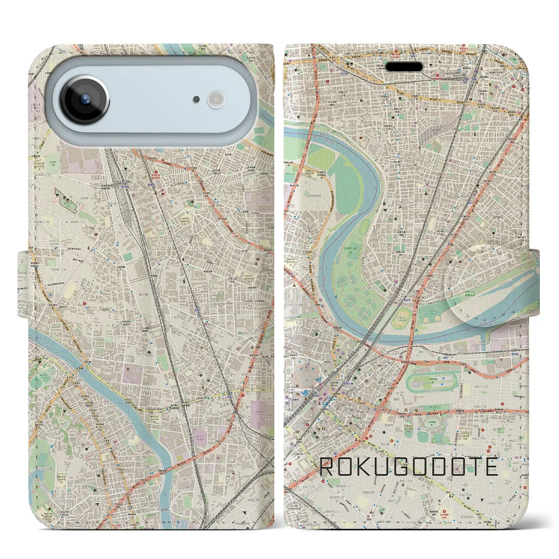 【六郷土手(東京都)】地図柄iPhoneケース(手帳タイプ)ナチュラル・iPhone 17 Pro Max 用
