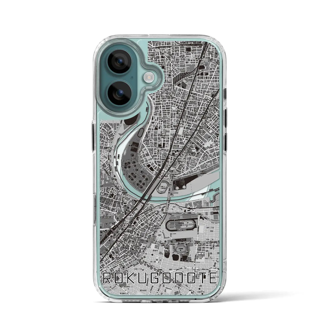 【六郷土手(東京都)】地図柄iPhoneケース(MagSafeタイプ)モノトーン・iPhone 16 Pro 用