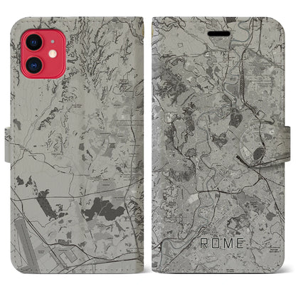 【ローマ（イタリア）】地図柄iPhoneケース（手帳タイプ）モノトーン・iPhone 11 用