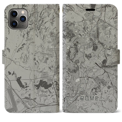 【ローマ（イタリア）】地図柄iPhoneケース（手帳タイプ）モノトーン・iPhone 11 Pro Max 用
