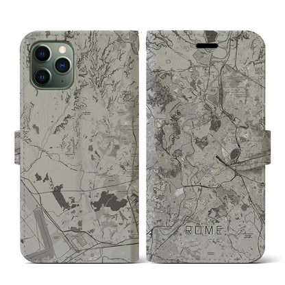【ローマ（イタリア）】地図柄iPhoneケース（手帳タイプ）モノトーン・iPhone 11 Pro 用