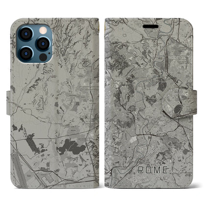 【ローマ（イタリア）】地図柄iPhoneケース（手帳タイプ）モノトーン・iPhone 12 / 12 Pro 用