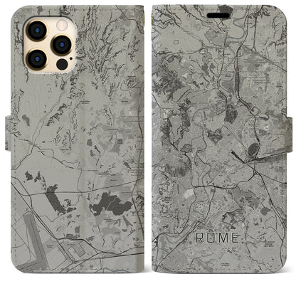 【ローマ（イタリア）】地図柄iPhoneケース（手帳タイプ）モノトーン・iPhone 12 Pro Max 用