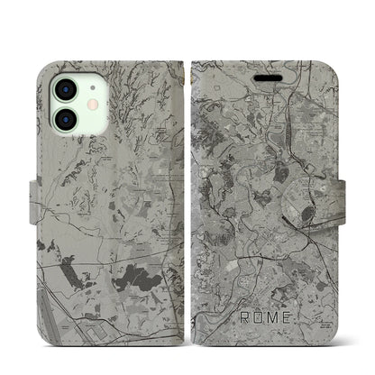 【ローマ（イタリア）】地図柄iPhoneケース（手帳タイプ）モノトーン・iPhone 12 mini 用