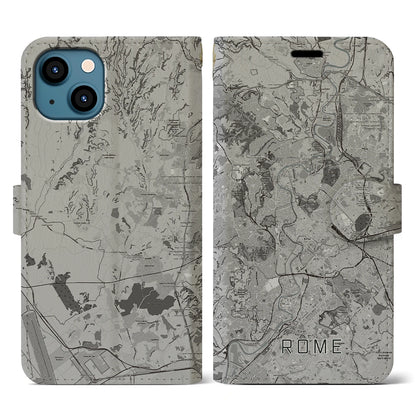 【ローマ（イタリア）】地図柄iPhoneケース（手帳タイプ）モノトーン・iPhone 13 用