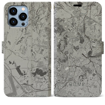 【ローマ（イタリア）】地図柄iPhoneケース（手帳タイプ）モノトーン・iPhone 13 Pro Max 用