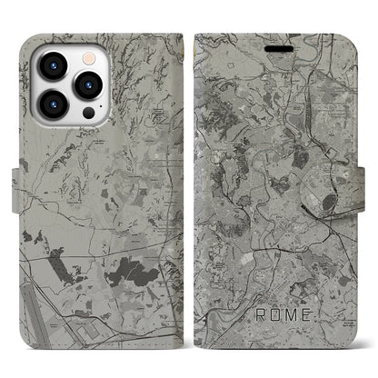 【ローマ（イタリア）】地図柄iPhoneケース（手帳タイプ）モノトーン・iPhone 13 Pro 用