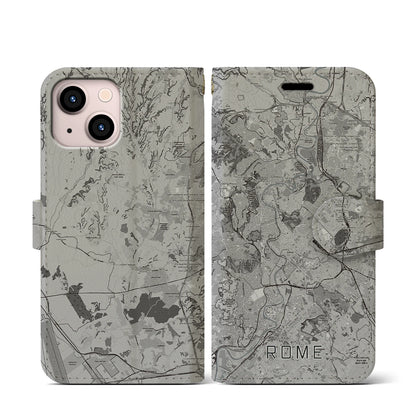 【ローマ（イタリア）】地図柄iPhoneケース（手帳タイプ）モノトーン・iPhone 13 mini 用