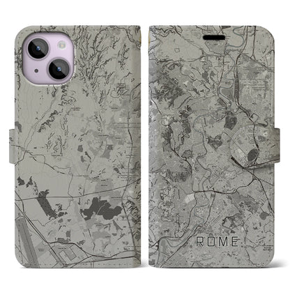 【ローマ（イタリア）】地図柄iPhoneケース（手帳タイプ）モノトーン・iPhone 14 用
