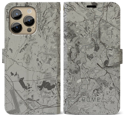 【ローマ（イタリア）】地図柄iPhoneケース（手帳タイプ）モノトーン・iPhone 14 Pro Max 用