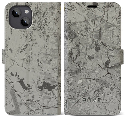 【ローマ（イタリア）】地図柄iPhoneケース（手帳タイプ）モノトーン・iPhone 14 Plus 用
