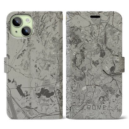 【ローマ（イタリア）】地図柄iPhoneケース（手帳タイプ）モノトーン・iPhone 15 用