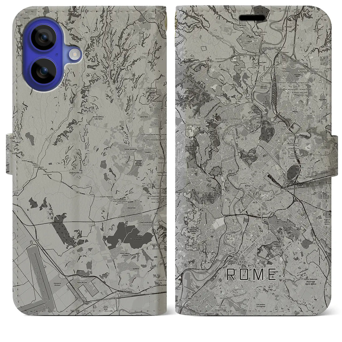 【ローマ(イタリア)】地図柄iPhoneケース(手帳タイプ)モノトーン・iPhone 16 Pro Max 用