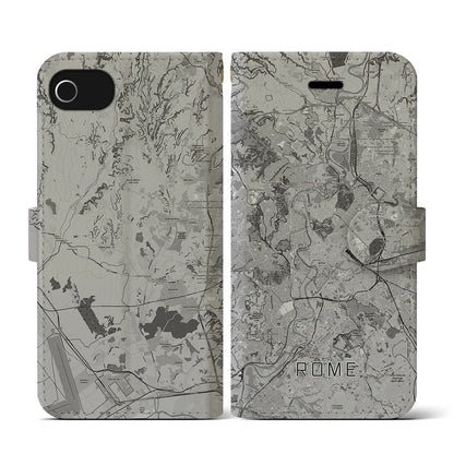 【ローマ（イタリア）】地図柄iPhoneケース（手帳タイプ）モノトーン・iPhone SE（第3 / 第2世代） / 8 / 7 / 6s / 6 用