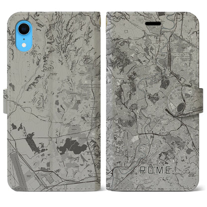 【ローマ（イタリア）】地図柄iPhoneケース（手帳タイプ）モノトーン・iPhone XR 用