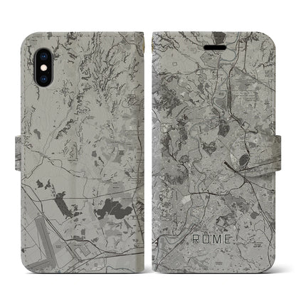 【ローマ（イタリア）】地図柄iPhoneケース（手帳タイプ）モノトーン・iPhone XS / X 用