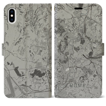 【ローマ（イタリア）】地図柄iPhoneケース（手帳タイプ）モノトーン・iPhone XS Max 用