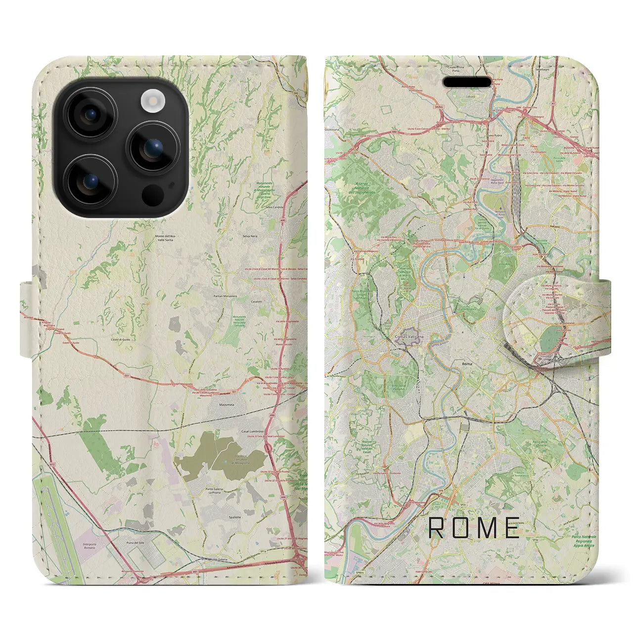 【ローマ（イタリア）】地図柄iPhoneケース（手帳タイプ）ナチュラル・iPhone 16 用