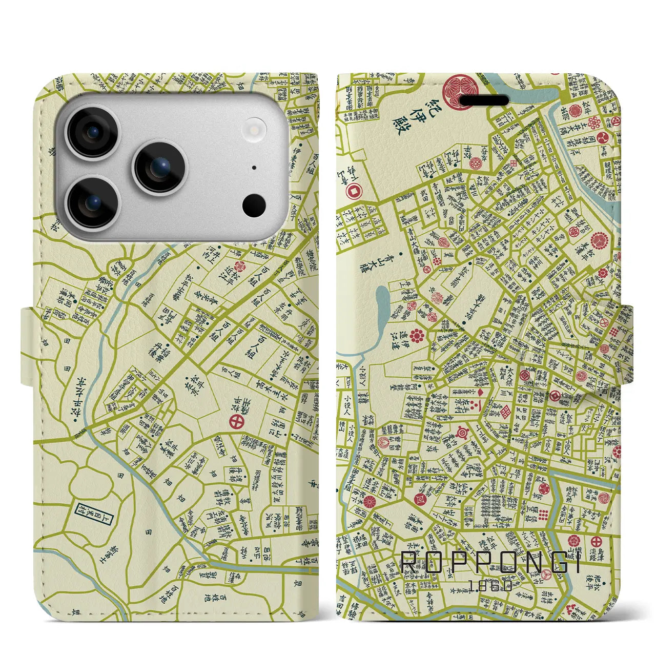 【六本木（東京都）】万延江戸図iPhoneケース（手帳タイプ）