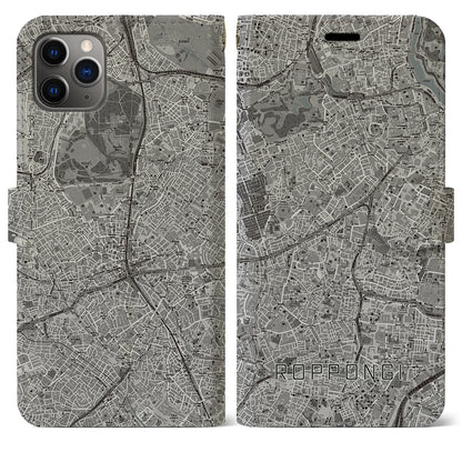 【六本木（東京都）】地図柄iPhoneケース（手帳タイプ）モノトーン・iPhone 11 Pro Max 用