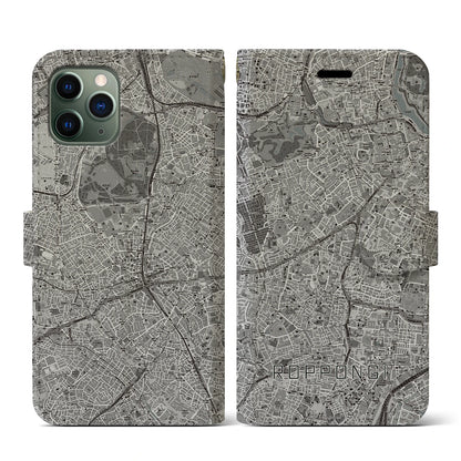 【六本木（東京都）】地図柄iPhoneケース（手帳タイプ）モノトーン・iPhone 11 Pro 用