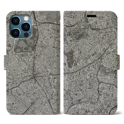 【六本木（東京都）】地図柄iPhoneケース（手帳タイプ）モノトーン・iPhone 12 / 12 Pro 用