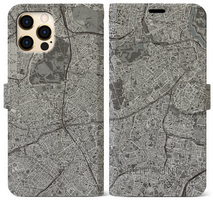 【六本木（東京都）】地図柄iPhoneケース（手帳タイプ）モノトーン・iPhone 12 Pro Max 用