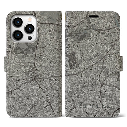 【六本木（東京都）】地図柄iPhoneケース（手帳タイプ）モノトーン・iPhone 13 Pro 用