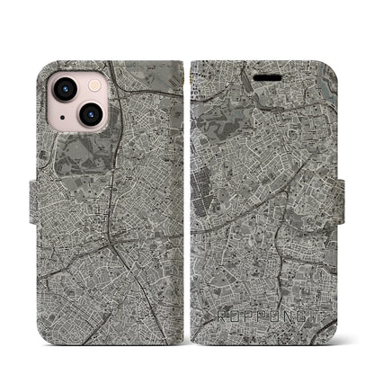 【六本木（東京都）】地図柄iPhoneケース（手帳タイプ）モノトーン・iPhone 13 mini 用