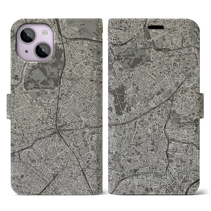 【六本木（東京都）】地図柄iPhoneケース（手帳タイプ）モノトーン・iPhone 14 用