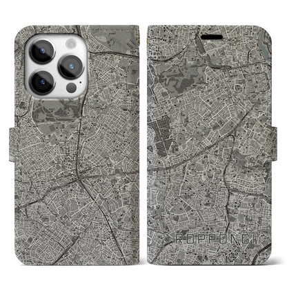 【六本木（東京都）】地図柄iPhoneケース（手帳タイプ）モノトーン・iPhone 14 Pro 用