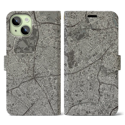 【六本木（東京都）】地図柄iPhoneケース（手帳タイプ）モノトーン・iPhone 15 用