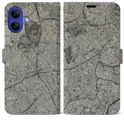 【六本木（東京都）】地図柄iPhoneケース（手帳タイプ）モノトーン・iPhone 16 Pro Max 用