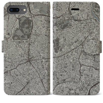 【六本木（東京都）】地図柄iPhoneケース（手帳タイプ）モノトーン・iPhone 8Plus /7Plus / 6sPlus / 6Plus 用