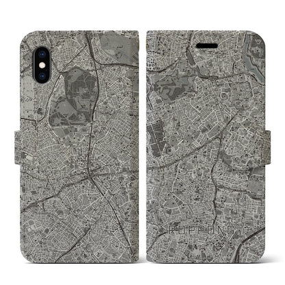 【六本木（東京都）】地図柄iPhoneケース（手帳タイプ）モノトーン・iPhone XS / X 用