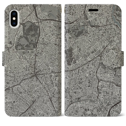 【六本木（東京都）】地図柄iPhoneケース（手帳タイプ）モノトーン・iPhone XS Max 用