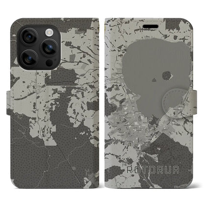 【ロトルア（ニュージーランド）】地図柄iPhoneケース（手帳タイプ）モノトーン・iPhone 16 用