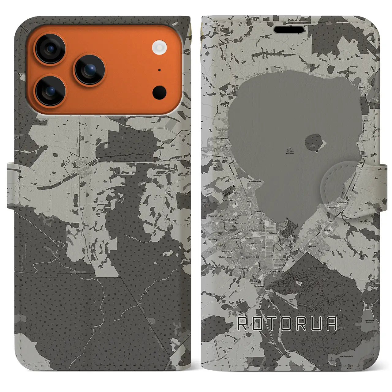 【ロトルア（ニュージーランド）】地図柄iPhoneケース（手帳タイプ）