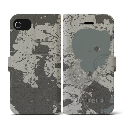 【ロトルア（ニュージーランド）】地図柄iPhoneケース（手帳タイプ）モノトーン・iPhone SE（第3 / 第2世代） / 8 / 7 / 6s / 6 用