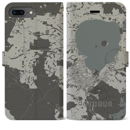 【ロトルア（ニュージーランド）】地図柄iPhoneケース（手帳タイプ）モノトーン・iPhone 8Plus /7Plus / 6sPlus / 6Plus 用
