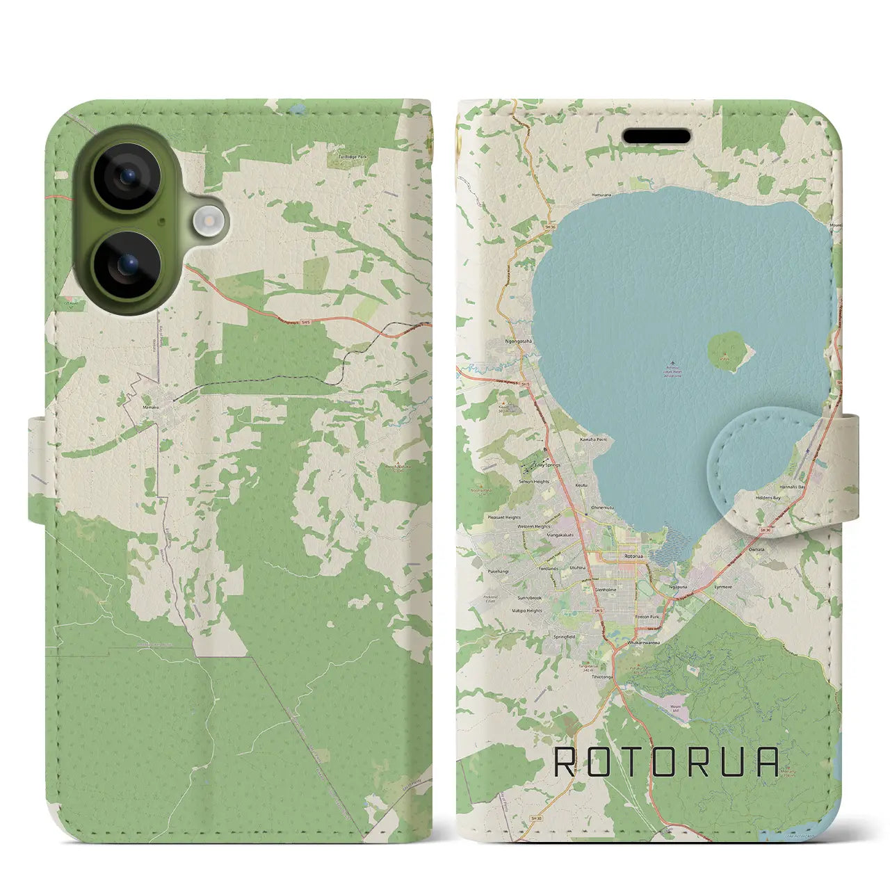 【ロトルア（ニュージーランド）】地図柄iPhoneケース（手帳タイプ）