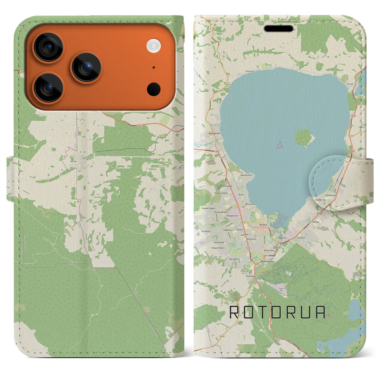 【ロトルア（ニュージーランド）】地図柄iPhoneケース（手帳タイプ）