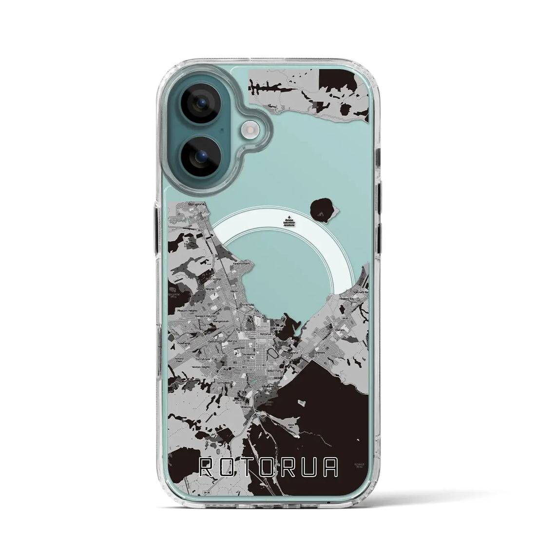 【ロトルア(ニュージーランド)】地図柄iPhoneケース(MagSafeタイプ)モノトーン・iPhone 16 Pro 用