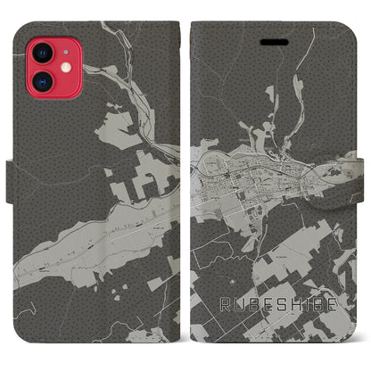 【留辺蘂（北海道）】地図柄iPhoneケース（手帳タイプ）モノトーン・iPhone 11 用