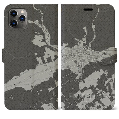 【留辺蘂（北海道）】地図柄iPhoneケース（手帳タイプ）モノトーン・iPhone 11 Pro Max 用