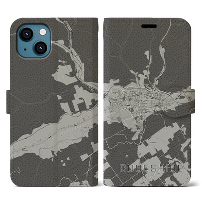 【留辺蘂（北海道）】地図柄iPhoneケース（手帳タイプ）モノトーン・iPhone 13 用