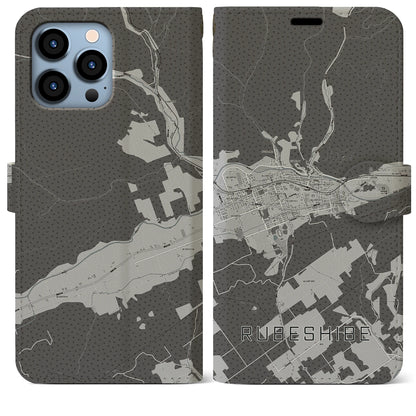 【留辺蘂（北海道）】地図柄iPhoneケース（手帳タイプ）モノトーン・iPhone 13 Pro Max 用