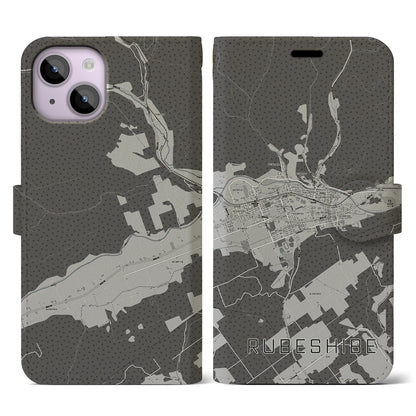 【留辺蘂（北海道）】地図柄iPhoneケース（手帳タイプ）モノトーン・iPhone 14 用