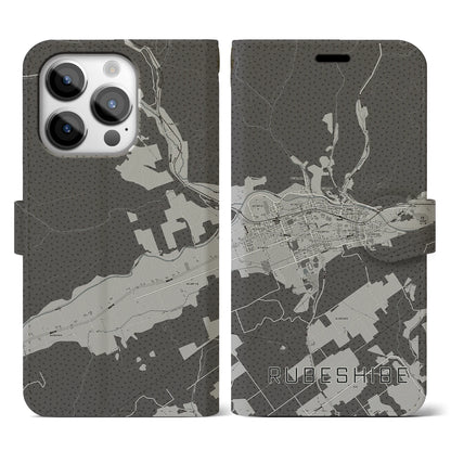 【留辺蘂（北海道）】地図柄iPhoneケース（手帳タイプ）モノトーン・iPhone 14 Pro 用
